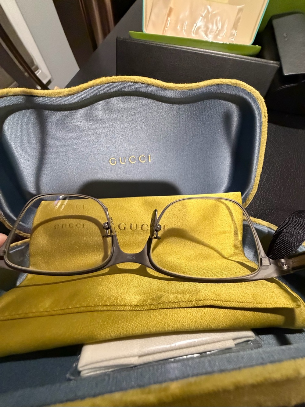 Gucci Black Frames with Gold Logo Detailing - Picture 3 of 5